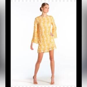 MESTIZA NEW YORK Flora Sequin Mini Dress in Canary Yellow Size LARGE